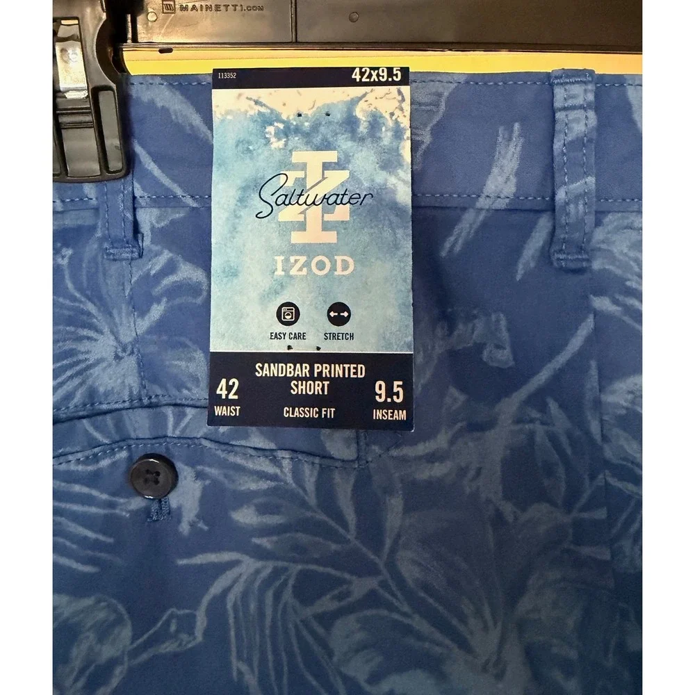 IZOD Saltwater Mens 42x9.5 Sandbar Printed Short Classic Fit Bright Cobalt